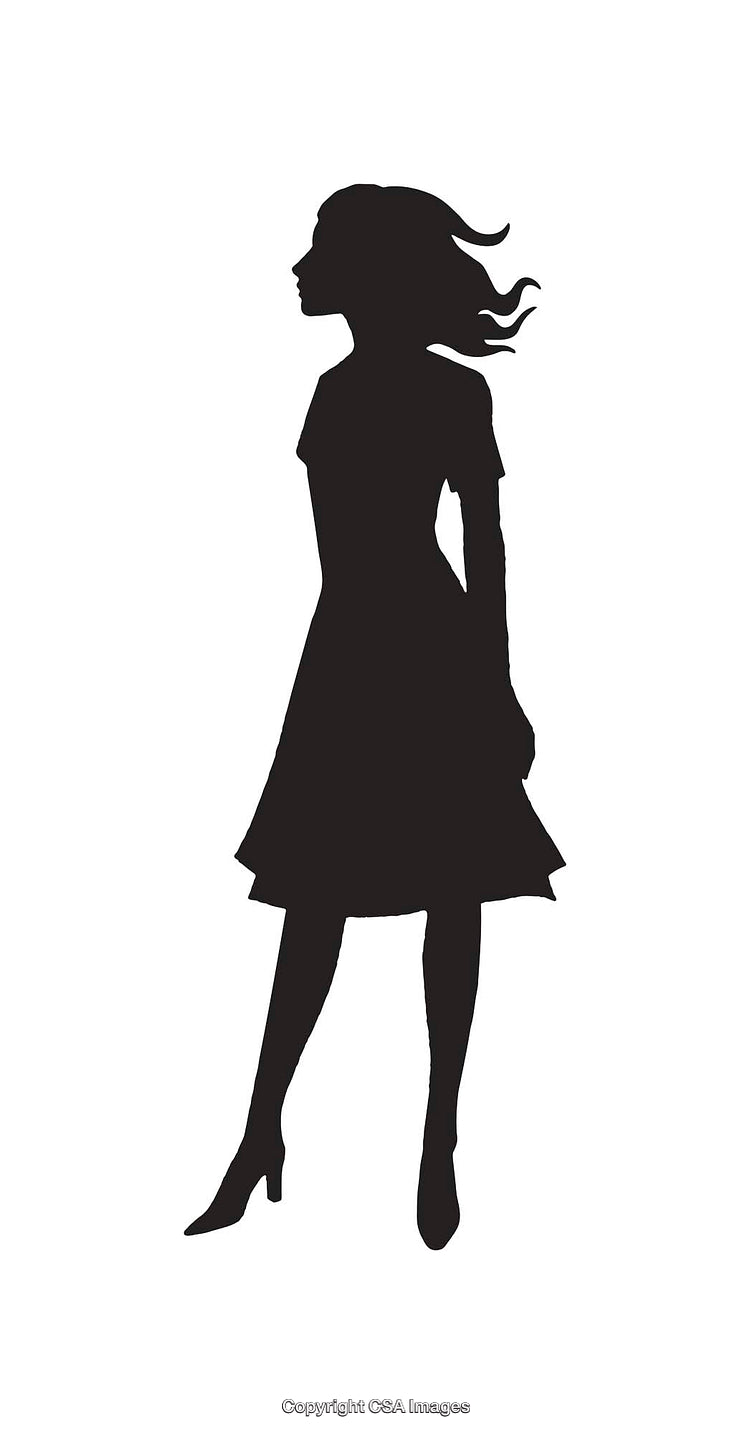 Silhouette of a Woman in a Dress with Flowing Hair