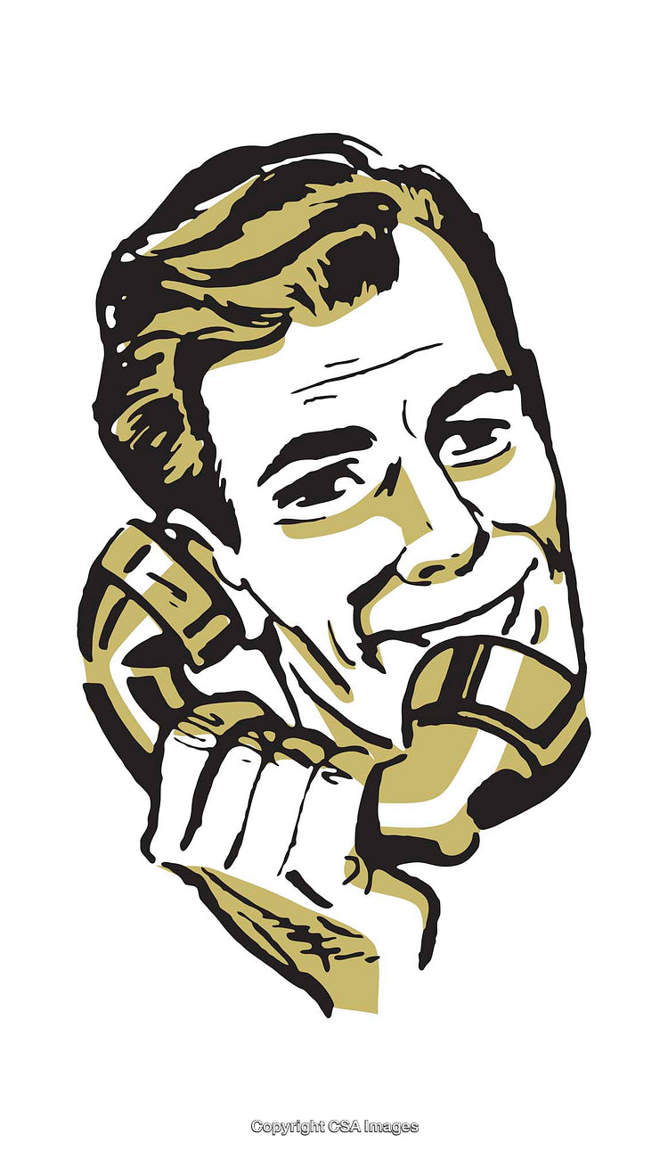 Retro Styled Illustration of Smiling Man With a Telephone Handset
