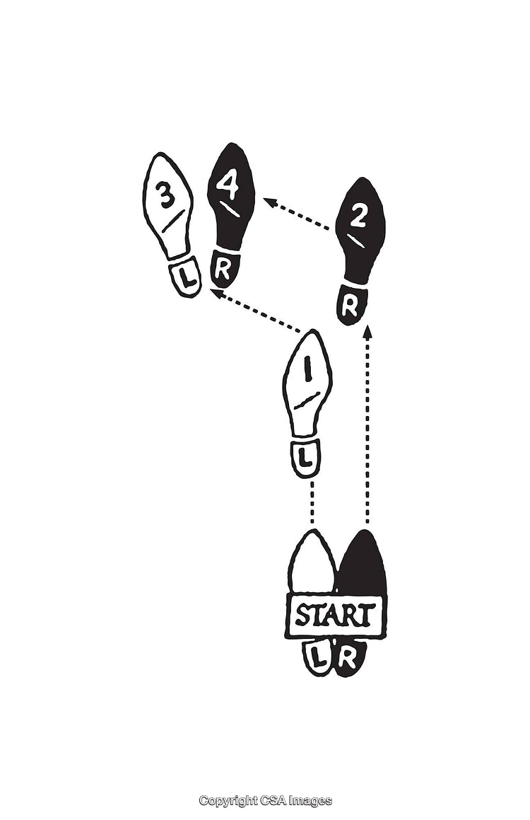 Dance Step Instructions Diagram in Black and White Styled Illustration