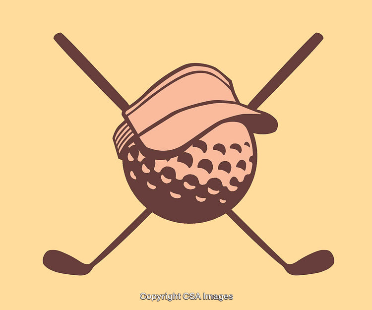 Stylized Golf Icon Featuring Ball and Crossed Clubs with Cap Design