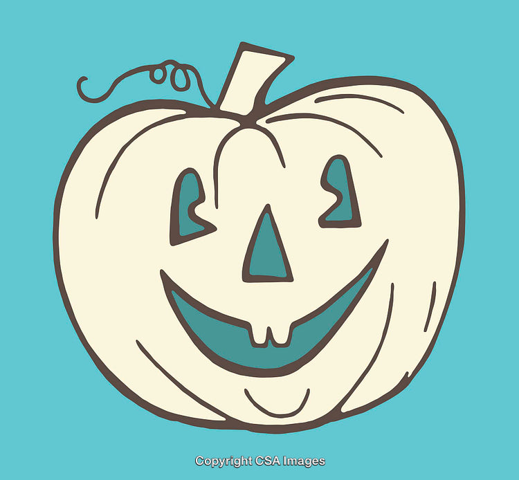 Smiling Jack-O'-Lantern Illustration on a Blue Background, Perfect for Halloween Designs