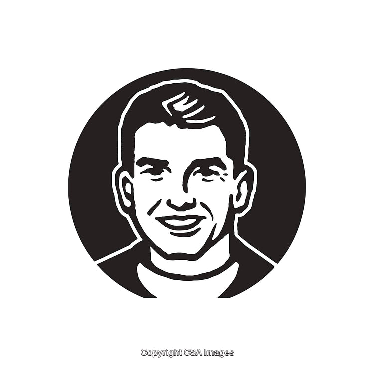 Black and White Line Art Illustration of Smiling Man