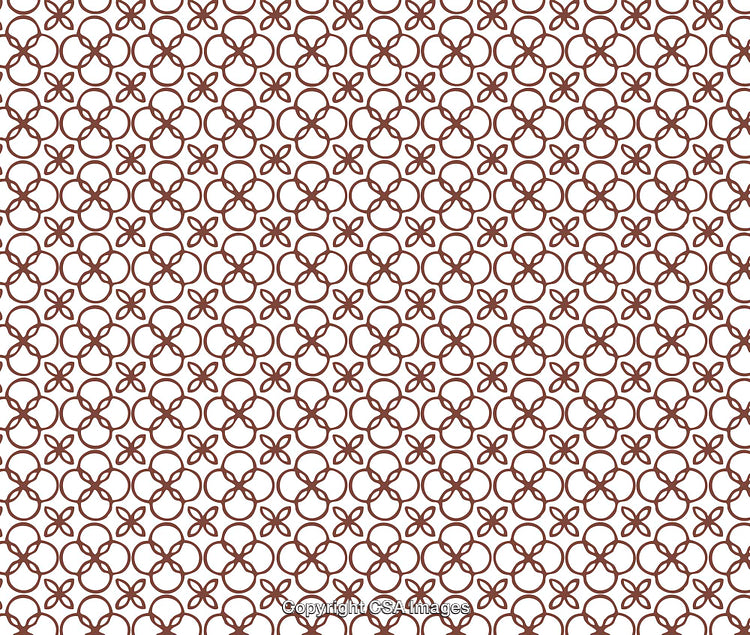 Abstract Geometric Floral Pattern with Brown Circular Shapes on White Background