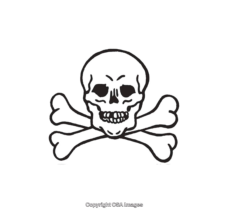 Black and White Line Art of Skull With Crossbones Symbol