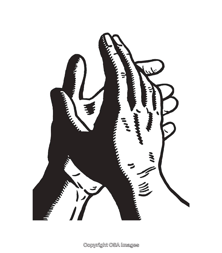 Black and White Line Art of Clapping Hands Symbolizing Unity