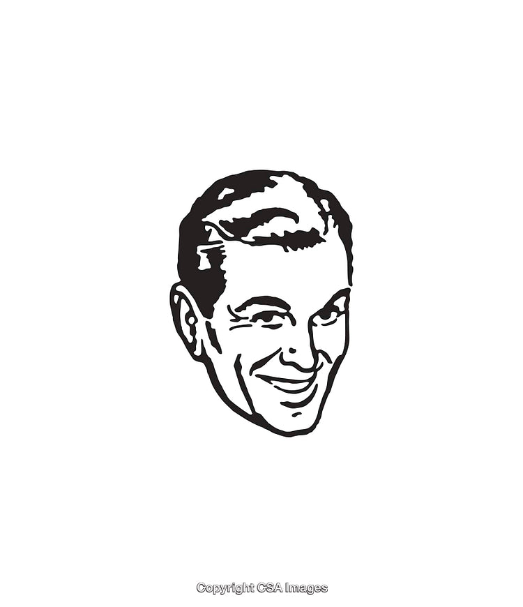 Vintage Style Black and White Smiling Person Illustration