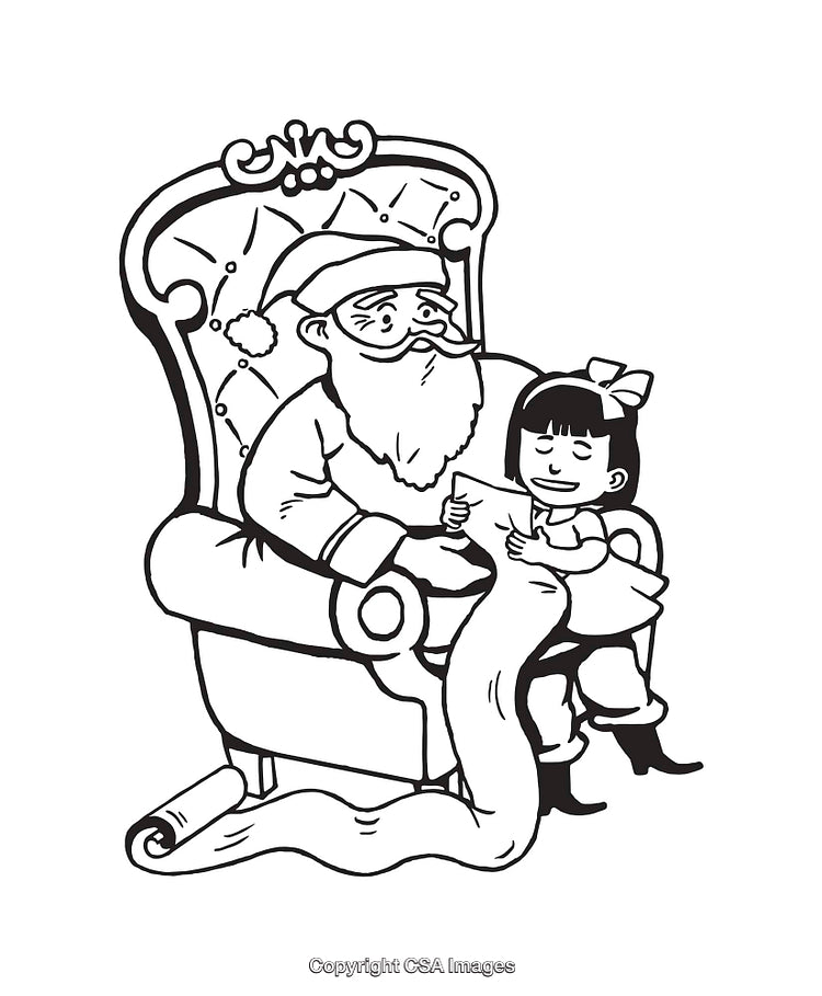 Santa Claus Sitting With a Child Holding a Christmas List Artwork