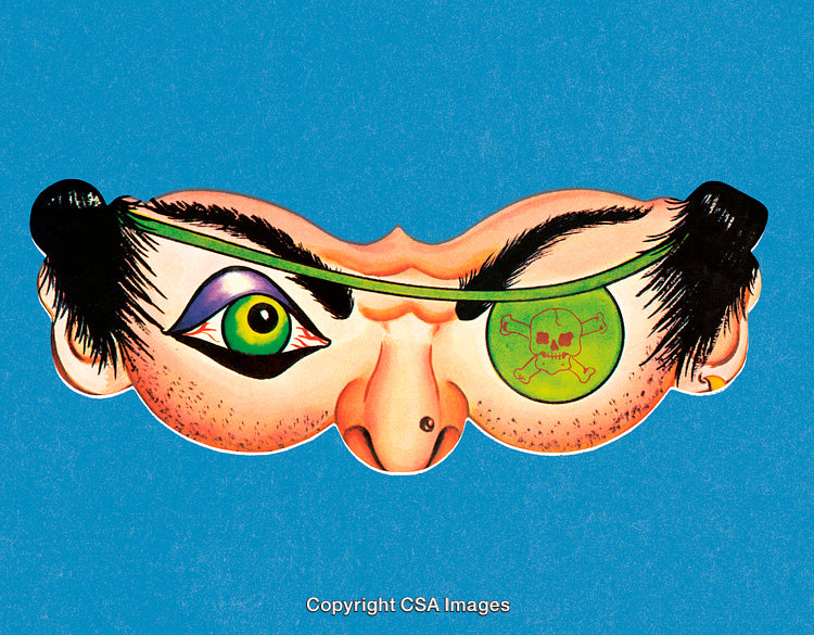 Colorful Pirate Mask Illustration With Skull Eye Patch on Blue Background