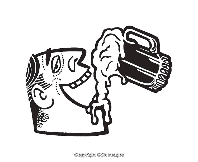 Black and White Line Art Illustration of a Person Drinking From a Mug