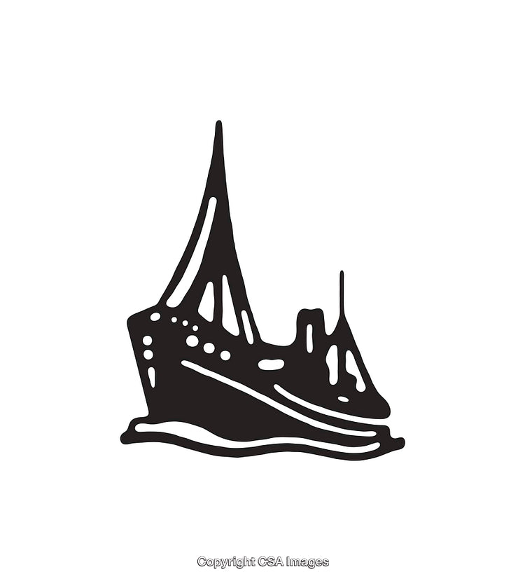Black and White Line Art of a Stylized Ship Illustration