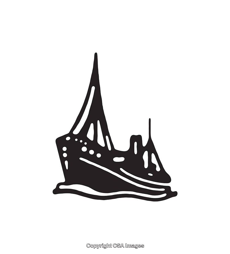 Black and White Line Art of a Stylized Ship Illustration