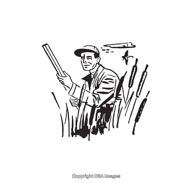 Black and White Illustration of a Hunting Scene in Nature