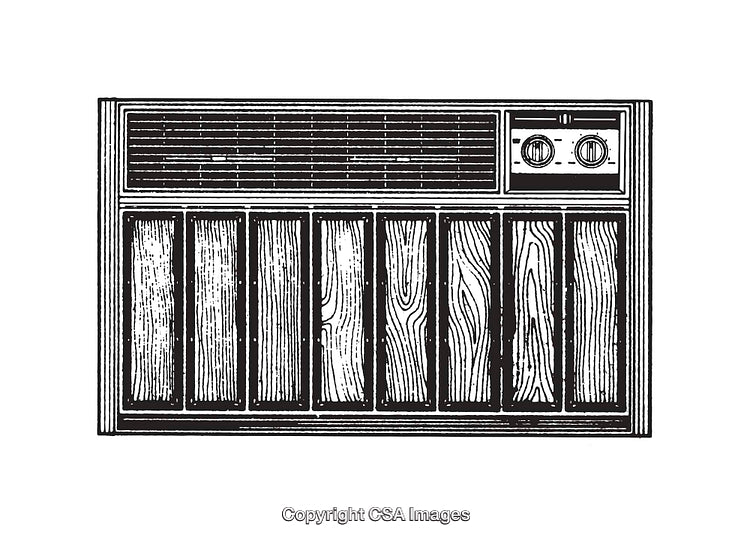 Detailed Black And White Line Art of a Vintage Air Conditioner