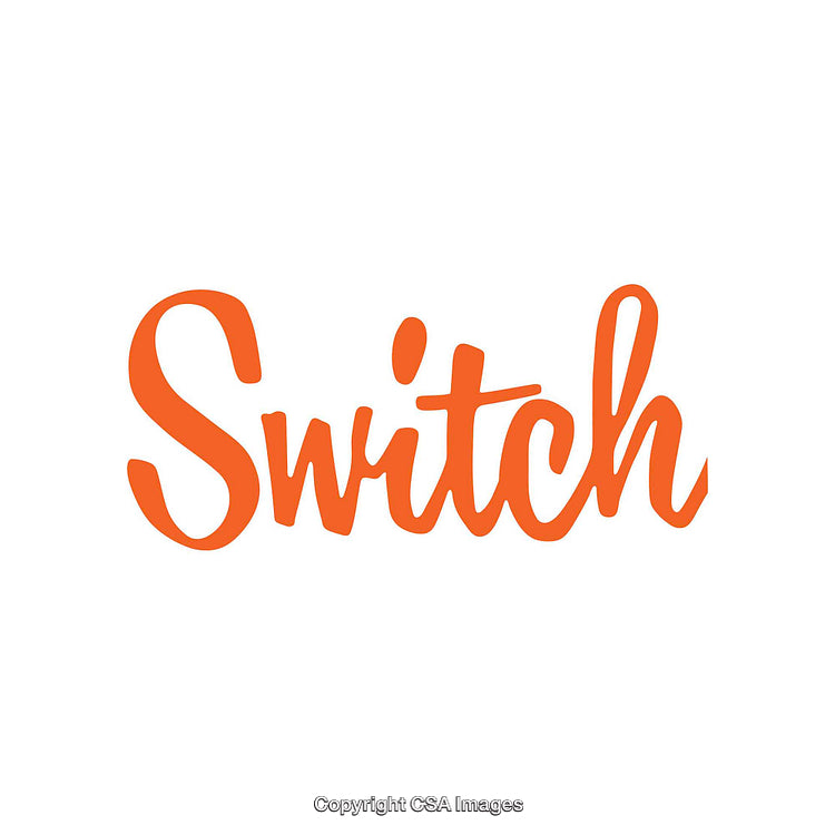 Stylized Orange Lettering of the Word Switch on White Background