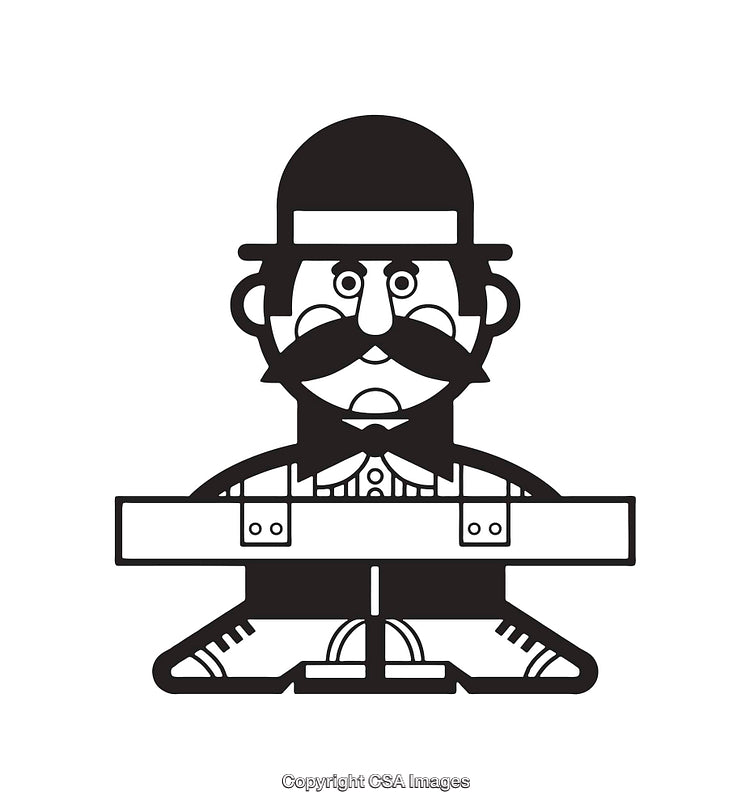 Black and White Line Art Illustration of a Mustached Gentleman