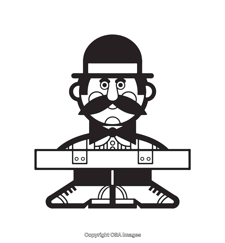 Black and White Line Art Illustration of a Mustached Gentleman
