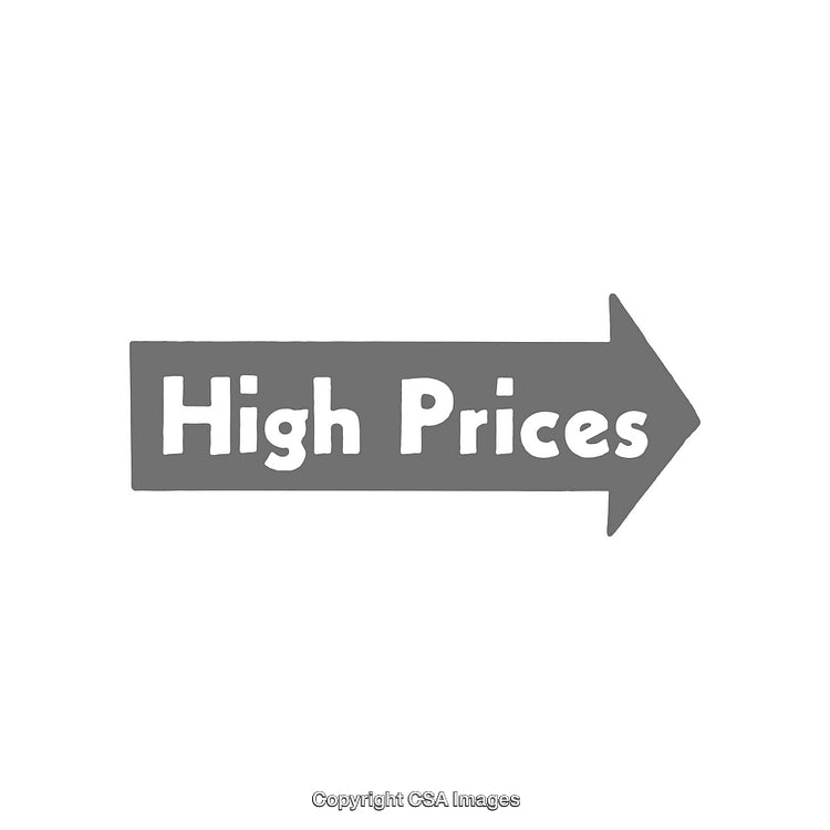 Gray Arrow with Text Highlighting Concept of High Prices