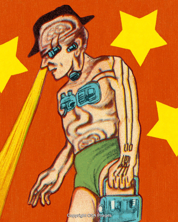 Abstract Futuristic Cybernetic Human Design with Bright Surreal Elements and Stars