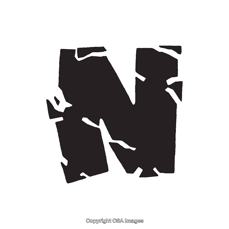 Bold Black Letter N With Cracked Texture on White Background