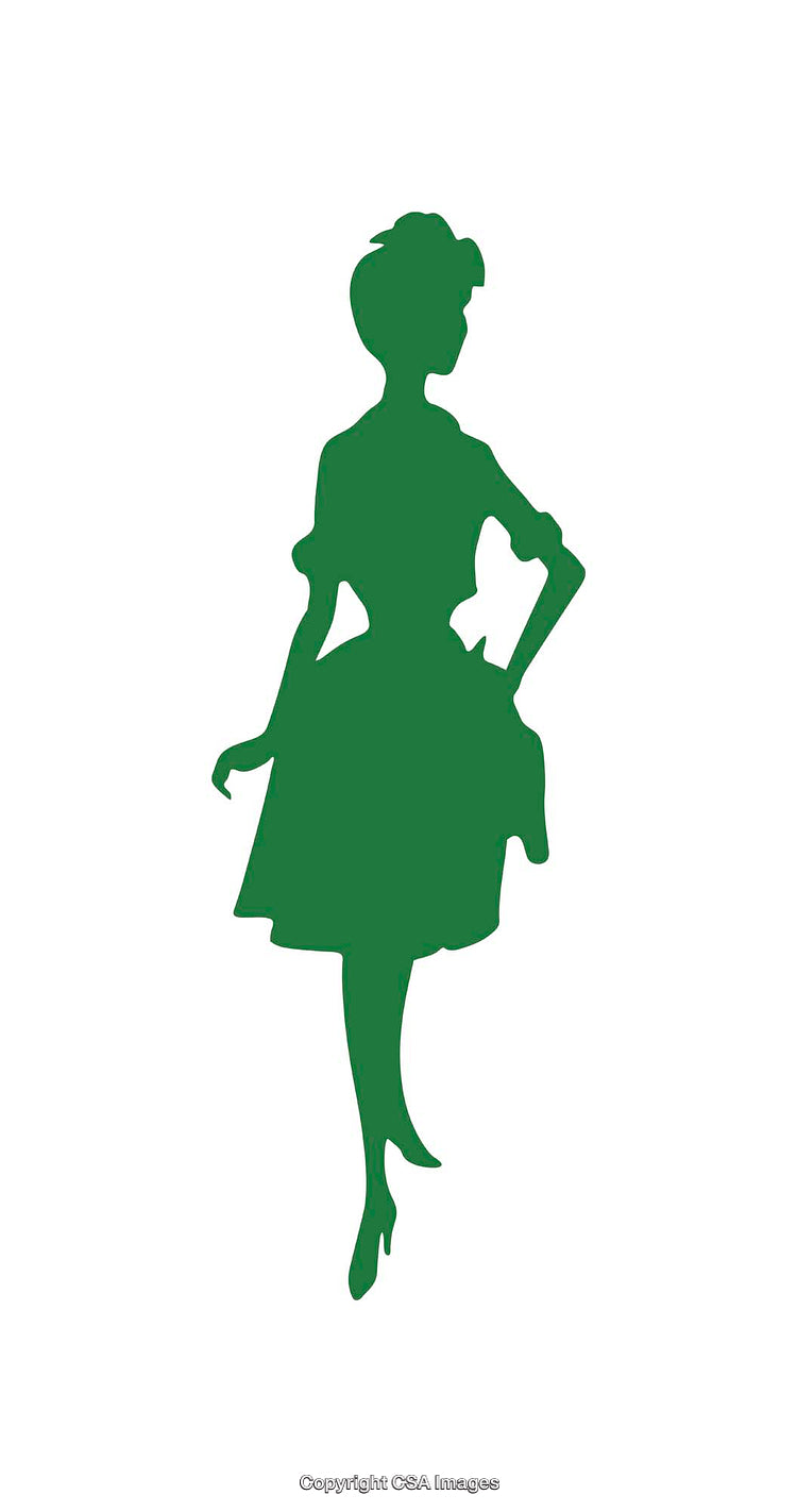 Silhouette of a Woman in Stylish Dress and Pose on White Background