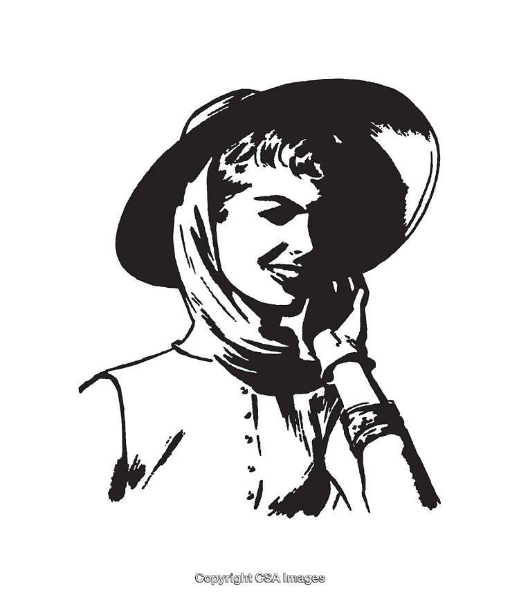 Elegant Line Art Illustration of a Woman in a Wide Brim Hat