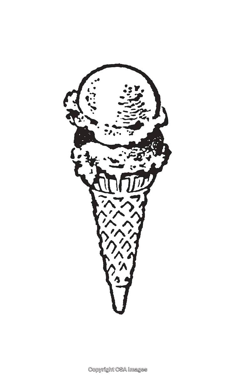 Black and White Line Art Illustration of Ice Cream Cone Design