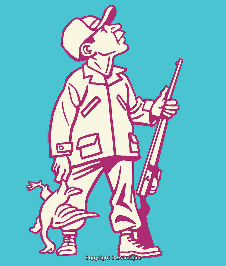 Color Line Art Illustration of a Hunter Carrying a Gun and Game
