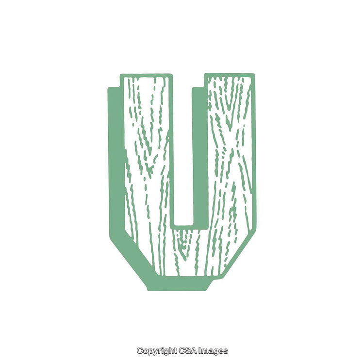 Decorative Letter U with Green Textured Wooden Design