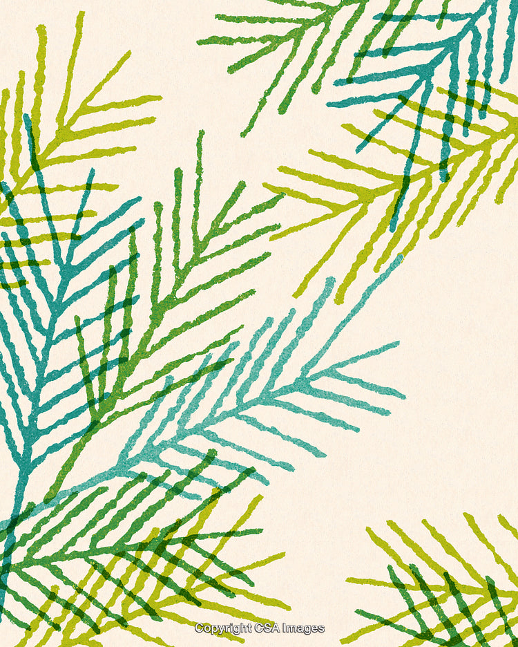 Colorful Abstract Botanical Pattern Featuring Green and Blue Leafy Designs