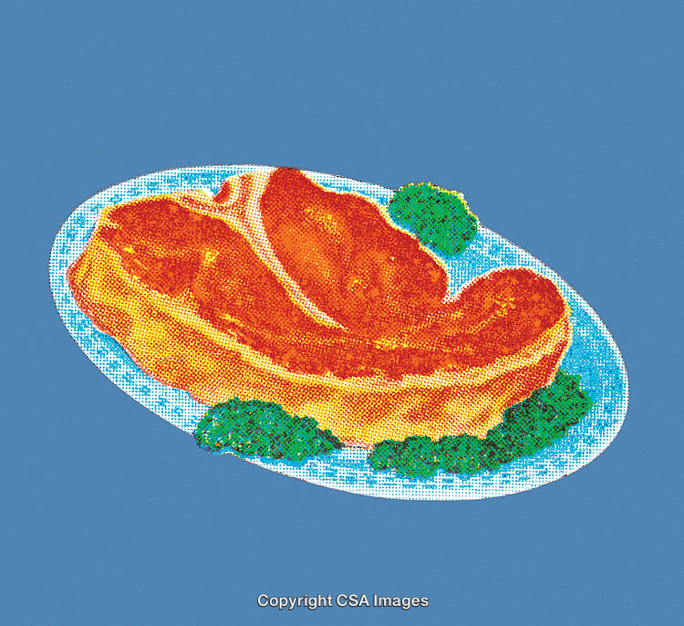 Retro Styled Illustration of a Steak on a Plate with Garnish