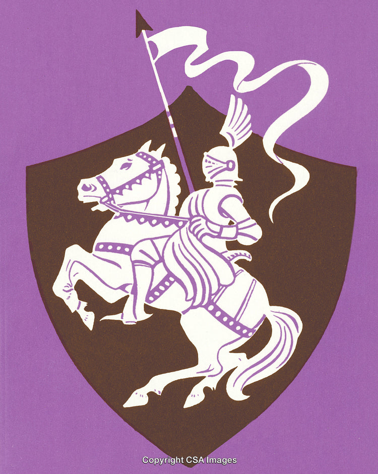 Illustration of Medieval Knight on Horseback with Shield and Lance