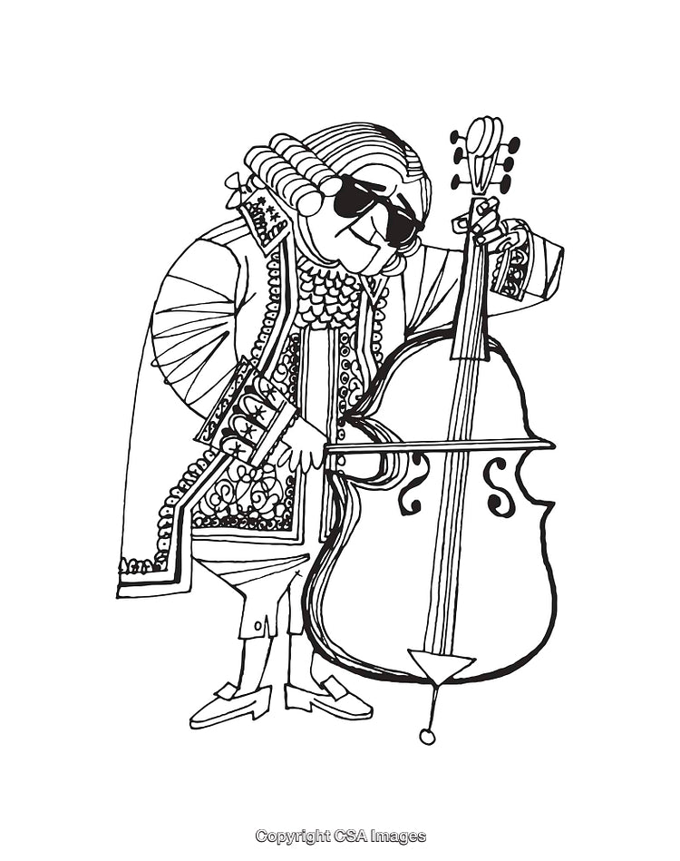 Baroque Musician Styled Drawing Playing a Cello with Sunglasses