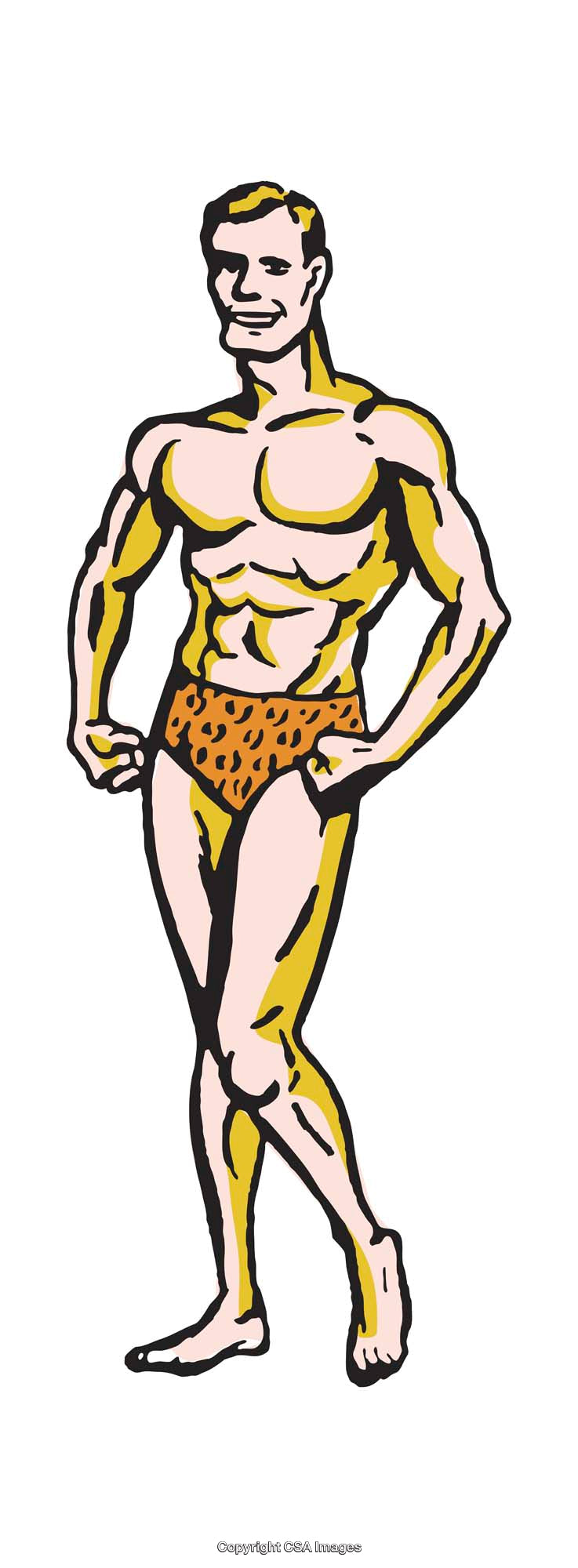 Stylized Illustration of a Muscular Man in Vintage Leopard Print Clothing