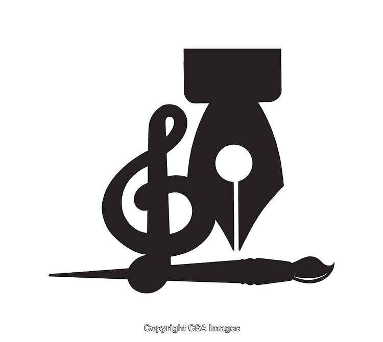 Creative Black and White Icon Representing Art, Music, and Writing