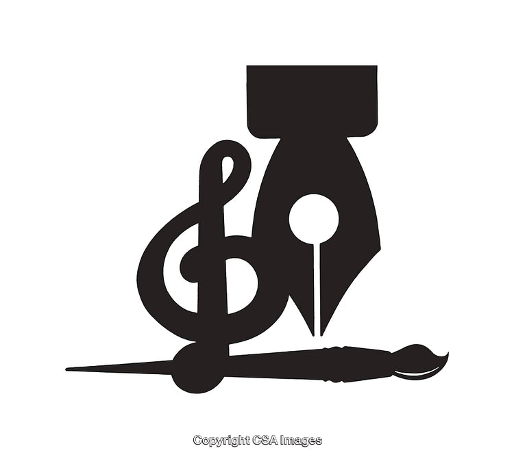 Creative Black and White Icon Representing Art, Music, and Writing
