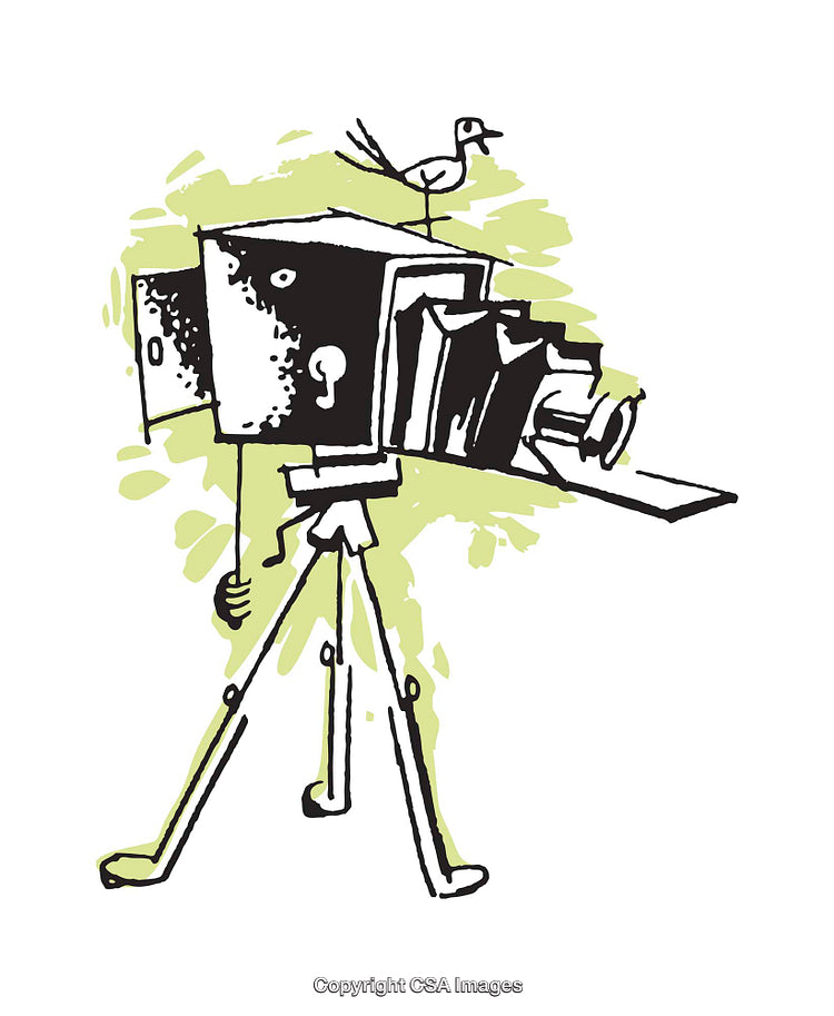 Retro Camera Illustration with a Bird and Vibrant Colors