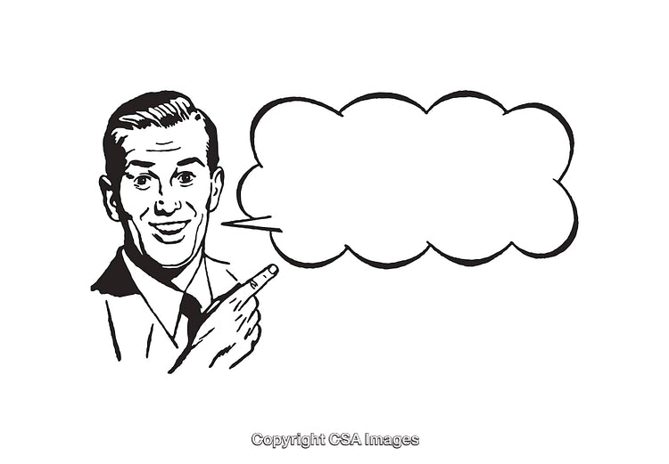 Black and White Retro Style Illustration of Man With Speech Bubble