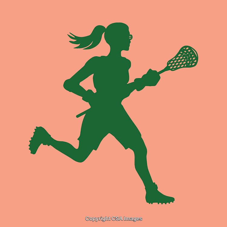 Silhouette Illustration of a Lacrosse Player in Action on Color Background