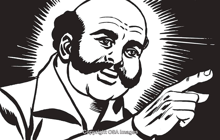 Retro Illustration of a Smiling Man Pointing With a Confident Expression