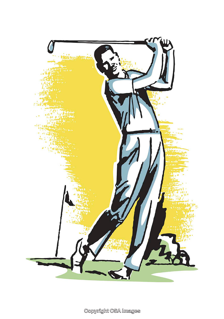 Colorful Stylized Illustration of a Man Playing Golf on a Sunny Day