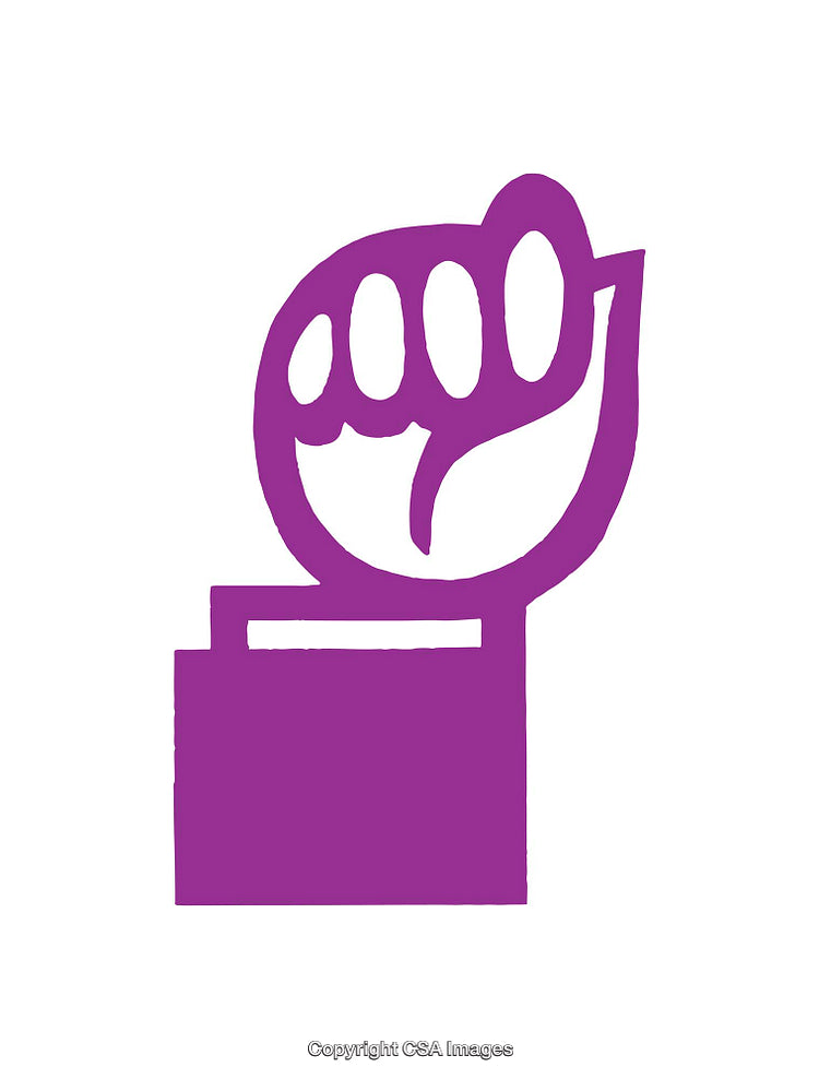 Purple Fist Icon with Embedded Leaf on White Background