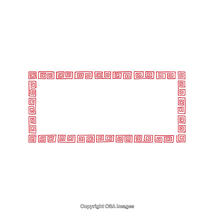 Red Geometric Border Design with Repeating Swirl Pattern on White Background
