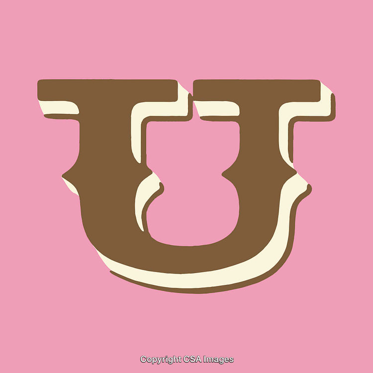 Vintage Styled Letter U in Bold Brown and Cream Design