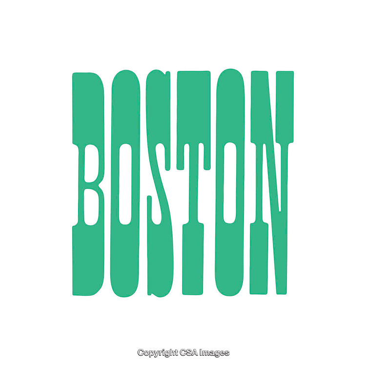 Boston Text Illustration in Bold Green Typeface on White Background