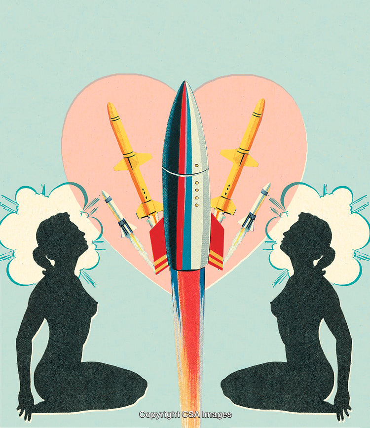 Creative Artwork with Silhouettes and Rocket Representing Imagination