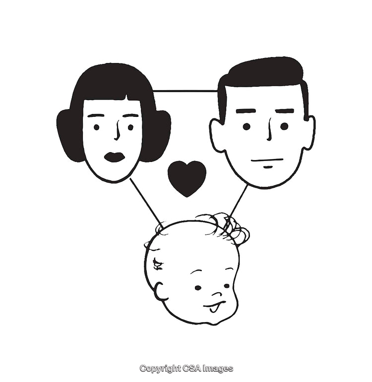 Illustration of a Family Concept with Parents and a Baby in Line Art
