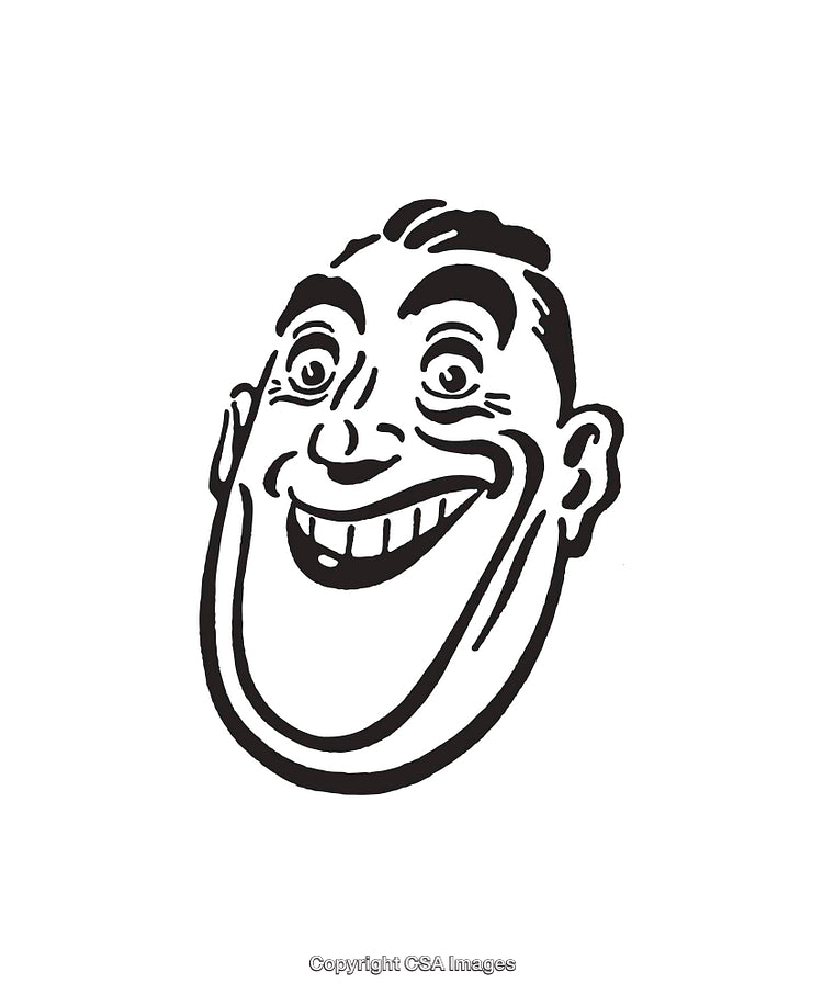 Expressive Black and White Line Art Drawing of a Cheerful Face