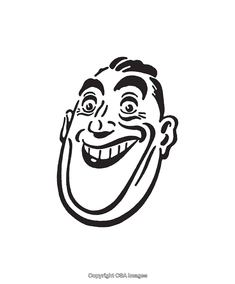 Expressive Black and White Line Art Drawing of a Cheerful Face