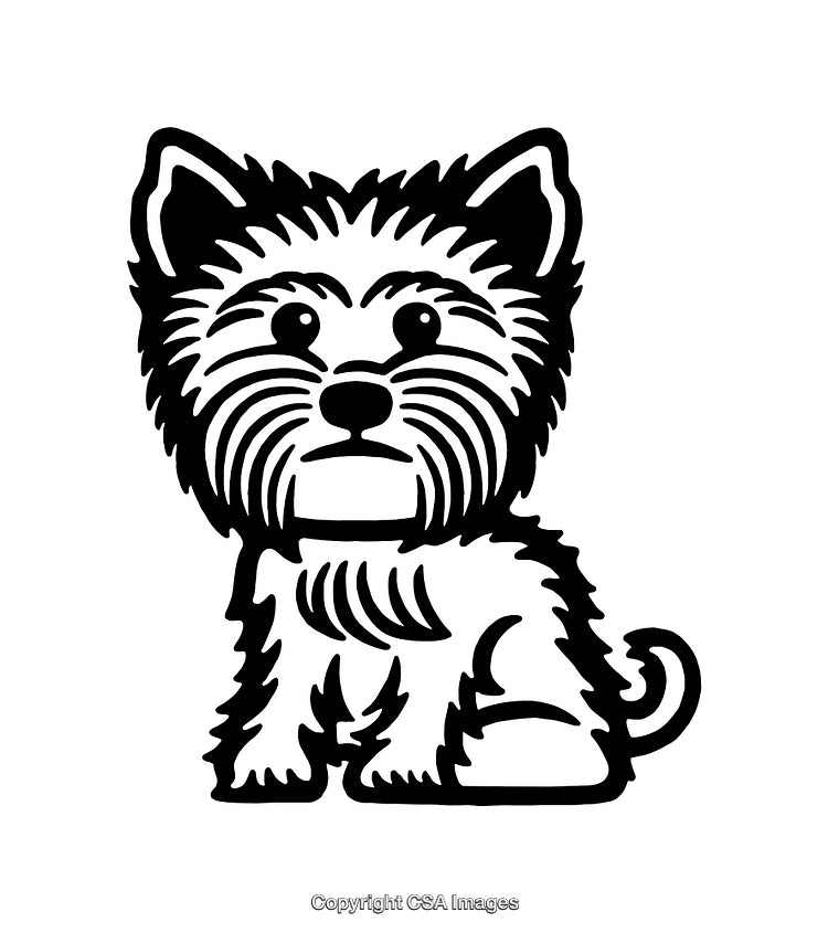Black and White Line Art of a Cute Terrier Dog