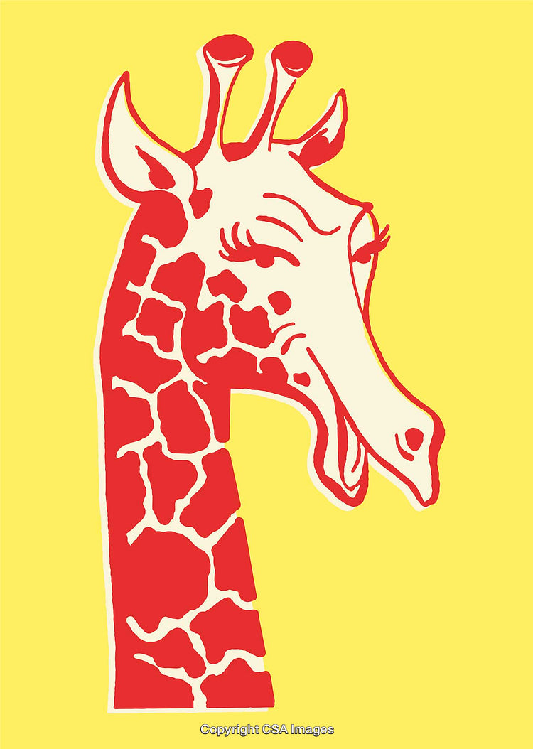 Colorful Line Art Illustration of a Giraffe on a Yellow Background
